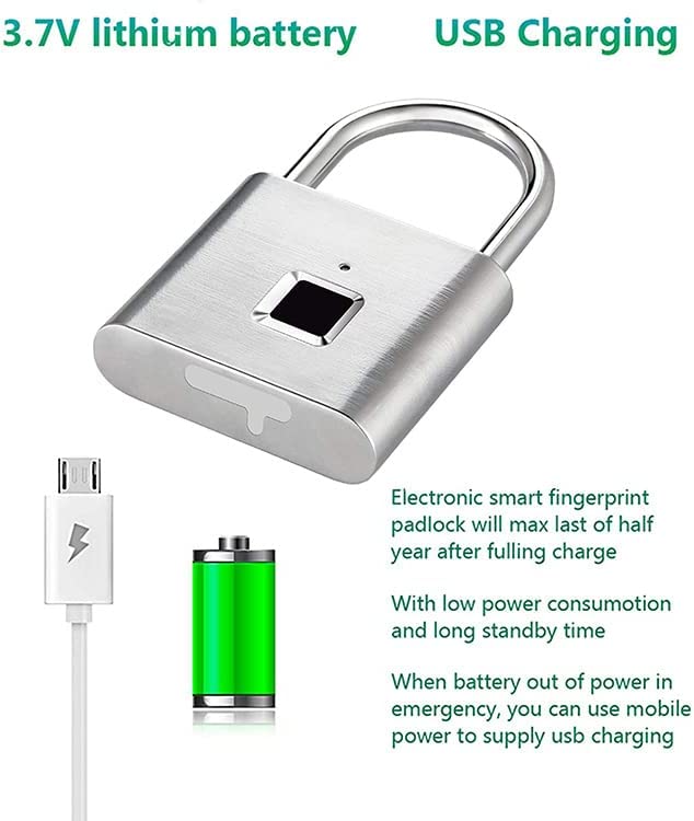 eLinkSmart Fingerprint Padlock Gym Locker Padlock Keyless USB Charging  (Silver)